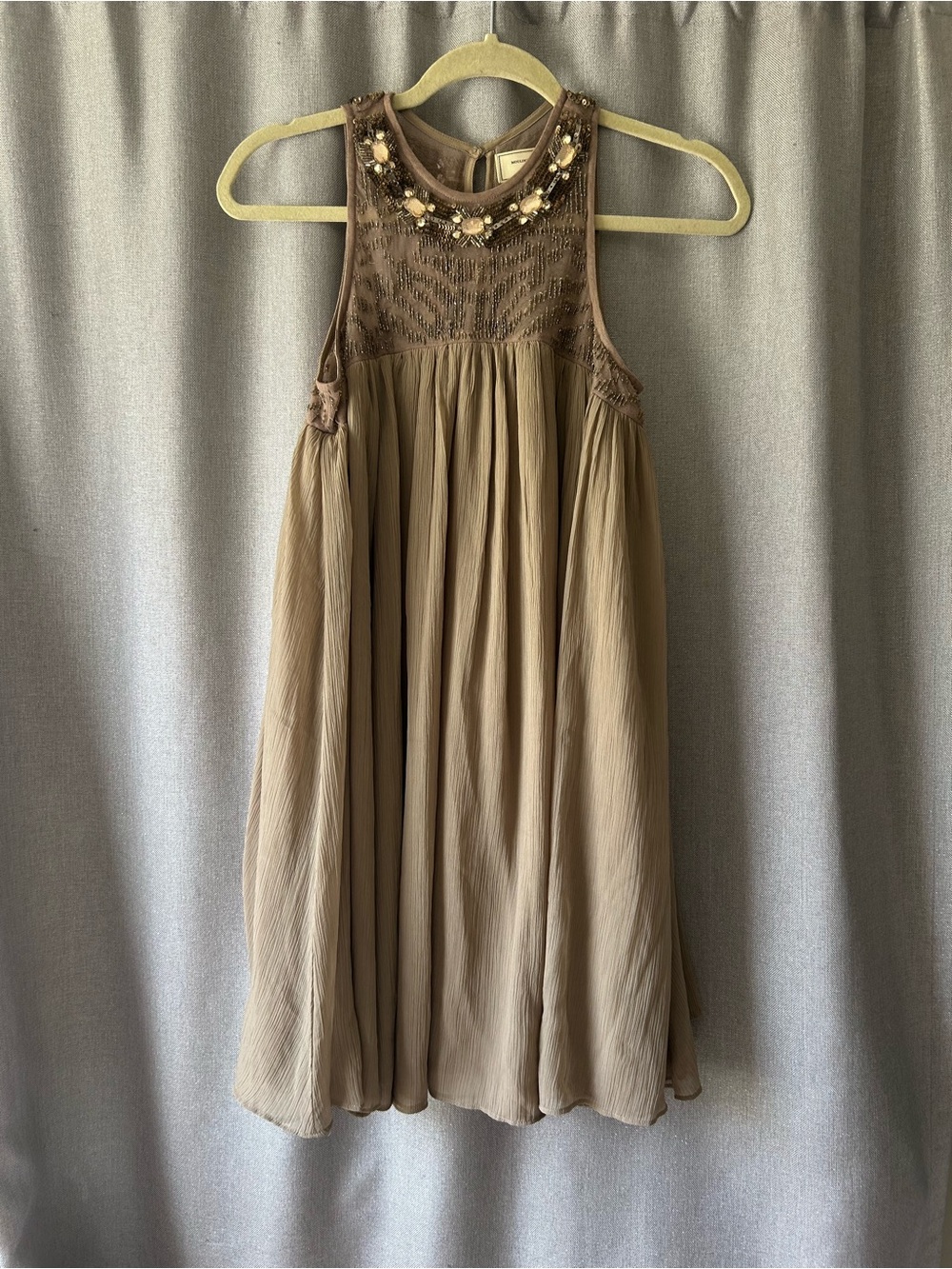 Anthropologie Moulinette Soeurs Sonora Beaded Swing Dress Taupe 0